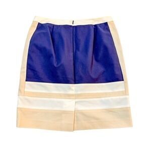 Halogen Banded Skirt Back Split Hem Blue Cream Size 8
